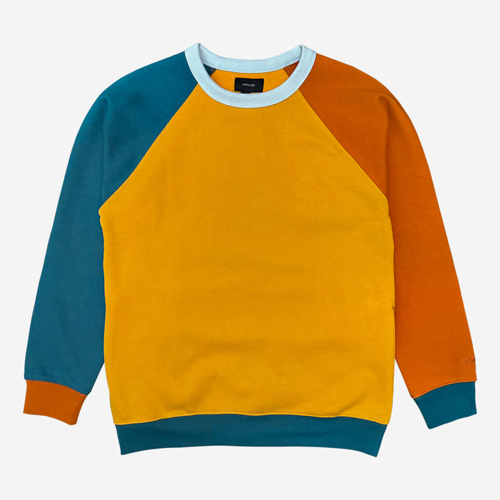 Parched Color Block Pocket Crew Neck Sweatshirt - Autumn Lagoon