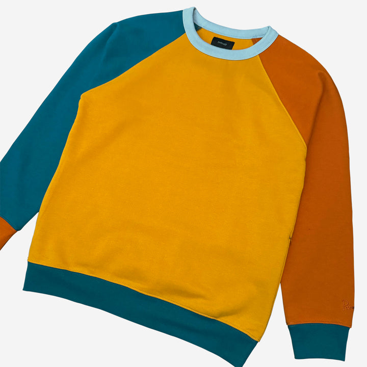 Parched Color Block Pocket Crew Neck Sweatshirt - Autumn Lagoon