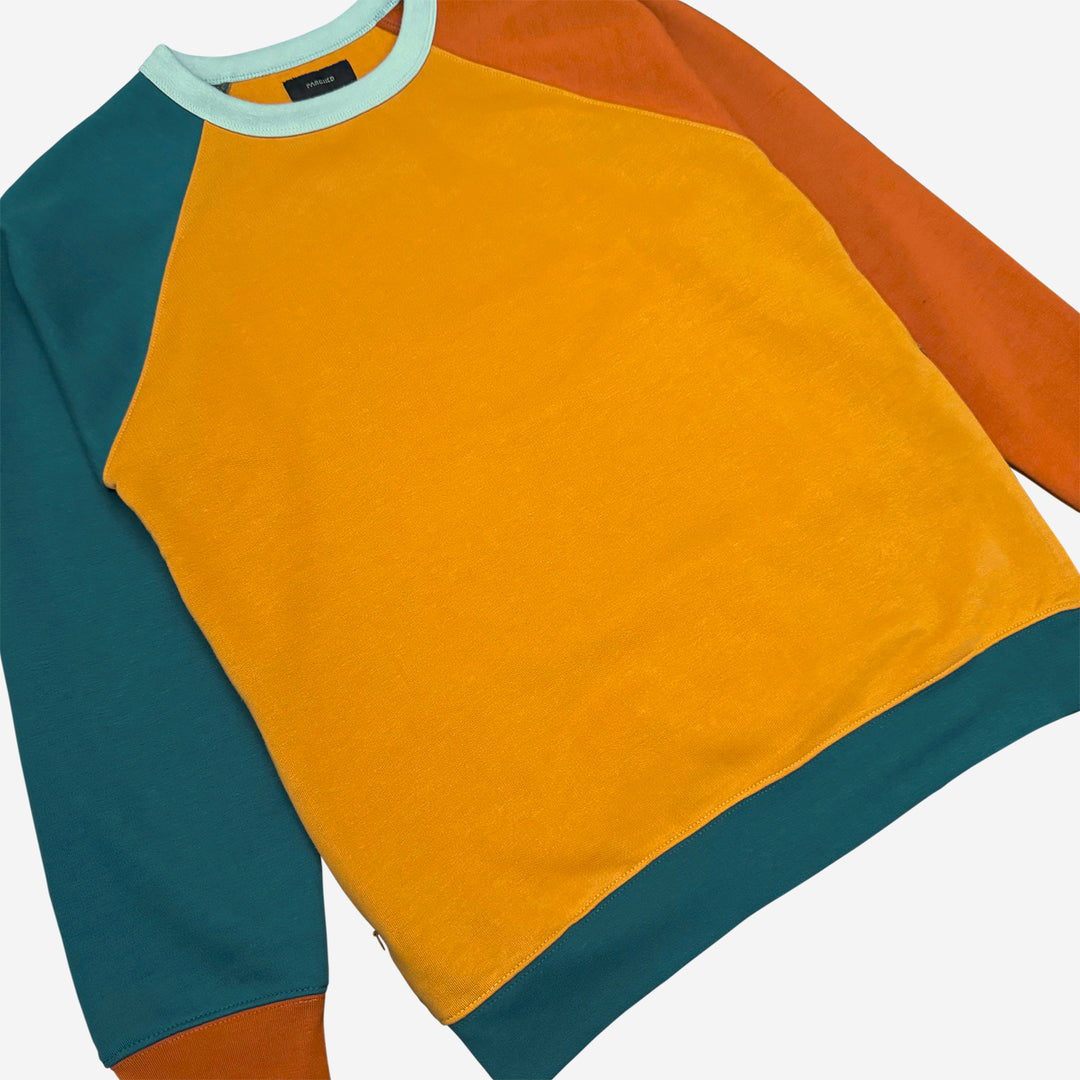 Parched Color Block Pocket Crew Neck Sweatshirt - Autumn Lagoon