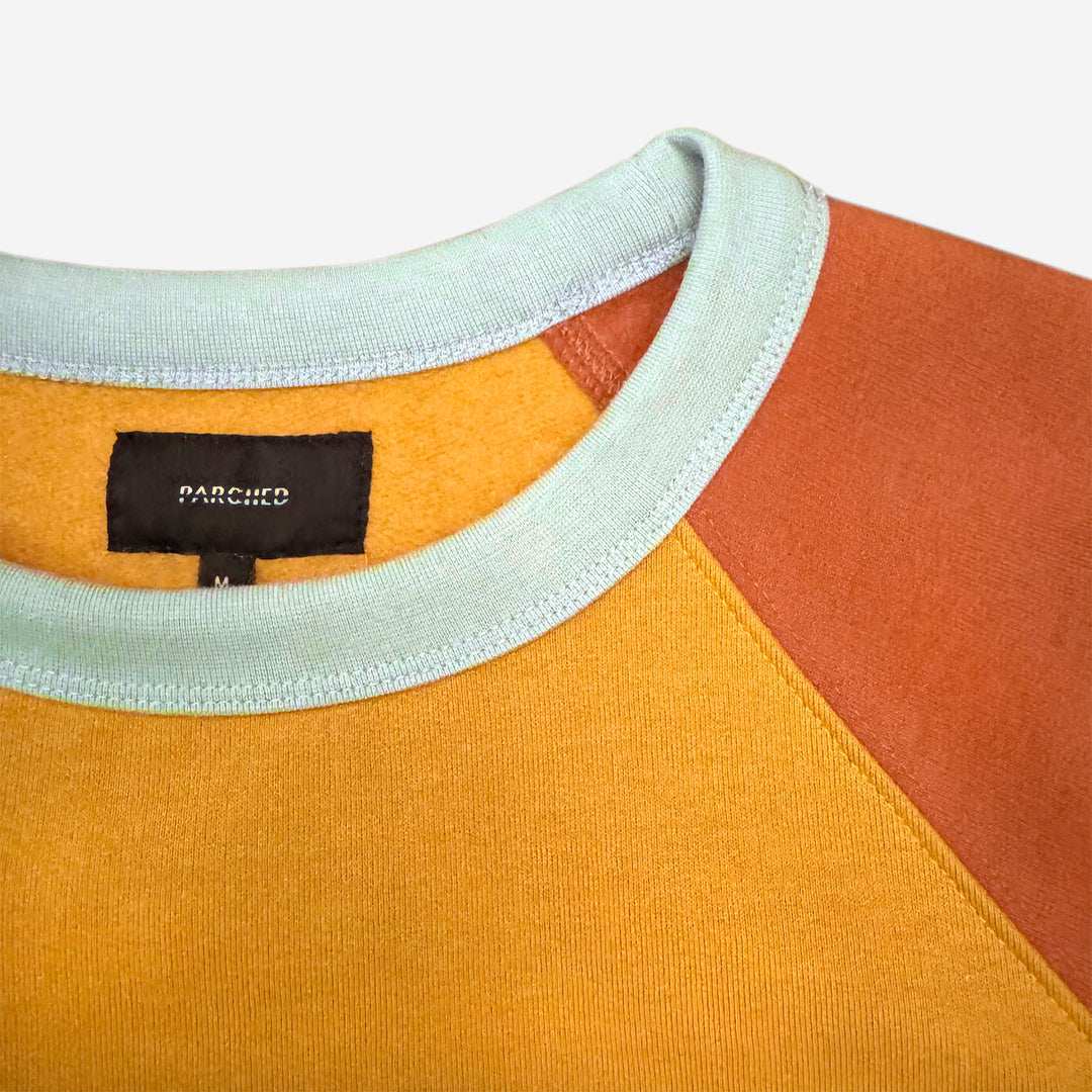 Parched Color Block Pocket Crew Neck Sweatshirt - Autumn Lagoon