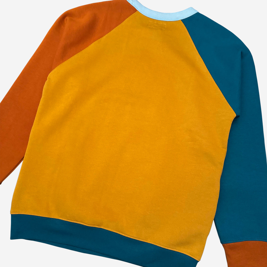 Parched Color Block Pocket Crew Neck Sweatshirt - Autumn Lagoon