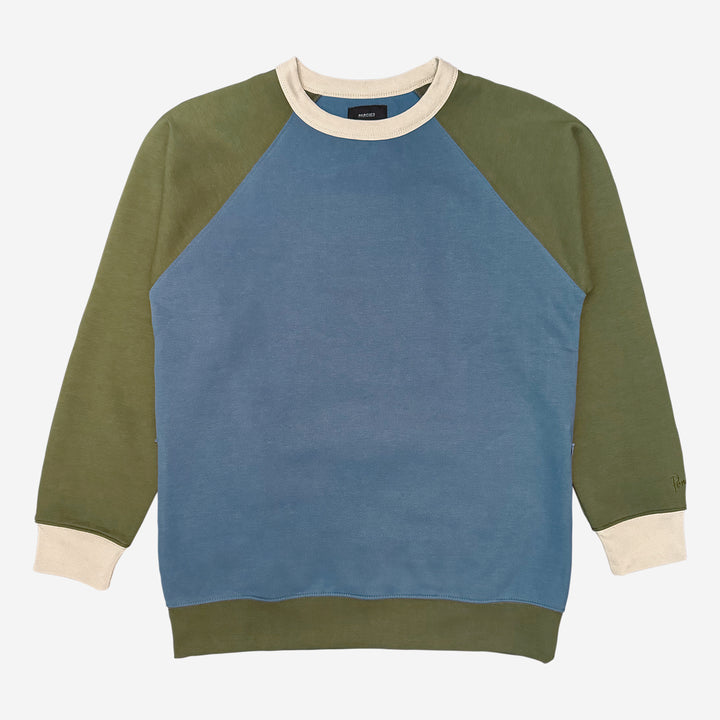 Parched Color Block Pocket Crew Neck Sweatshirt - Mossy Blue