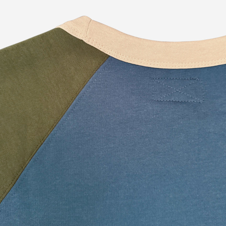 Parched Color Block Pocket Crew Neck Sweatshirt - Mossy Blue