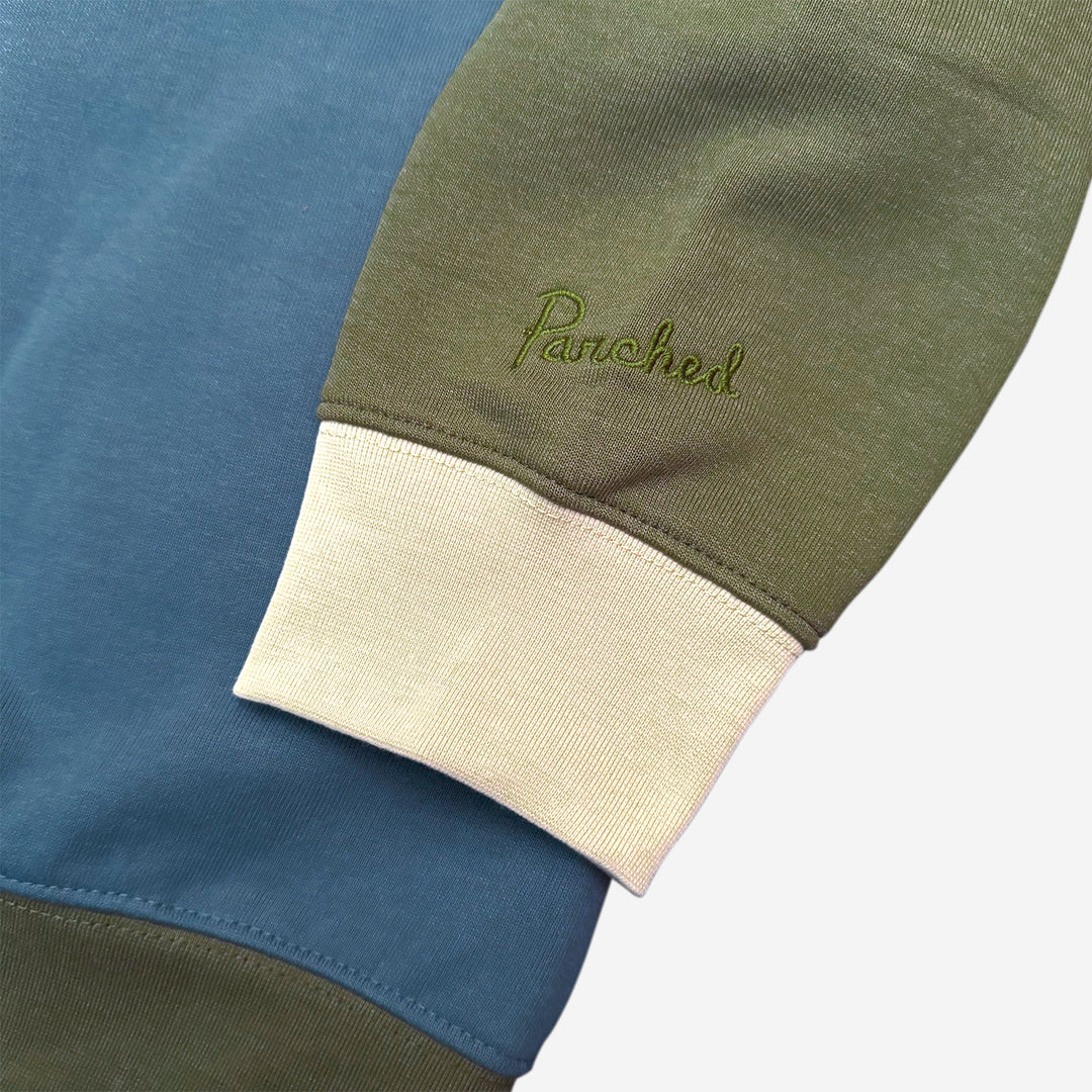 Parched Color Block Pocket Crew Neck Sweatshirt - Mossy Blue