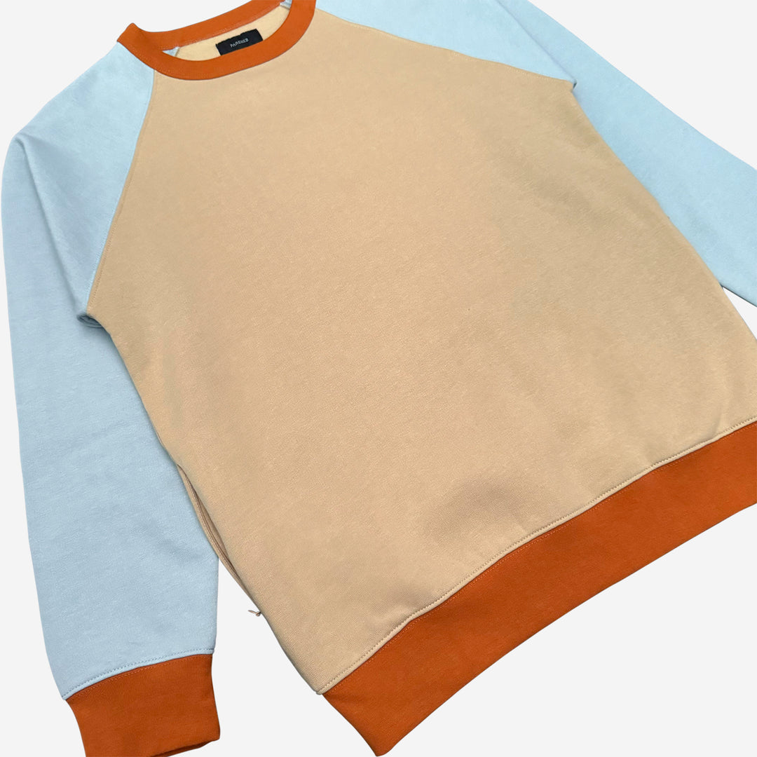 Parched Color Block Pocket Crew Neck Sweatshirt - Pale Sunset