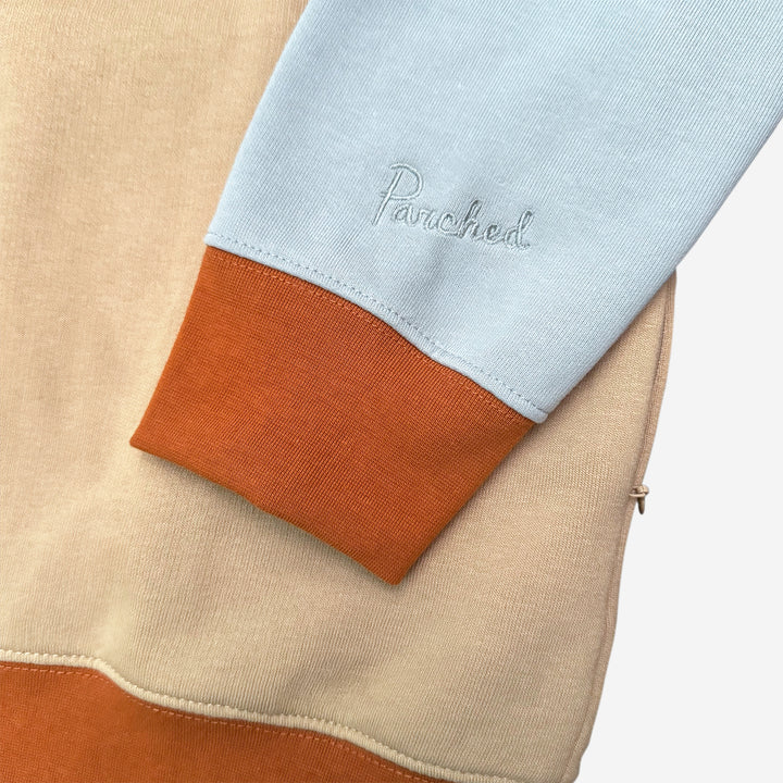 Parched Color Block Pocket Crew Neck Sweatshirt - Pale Sunset